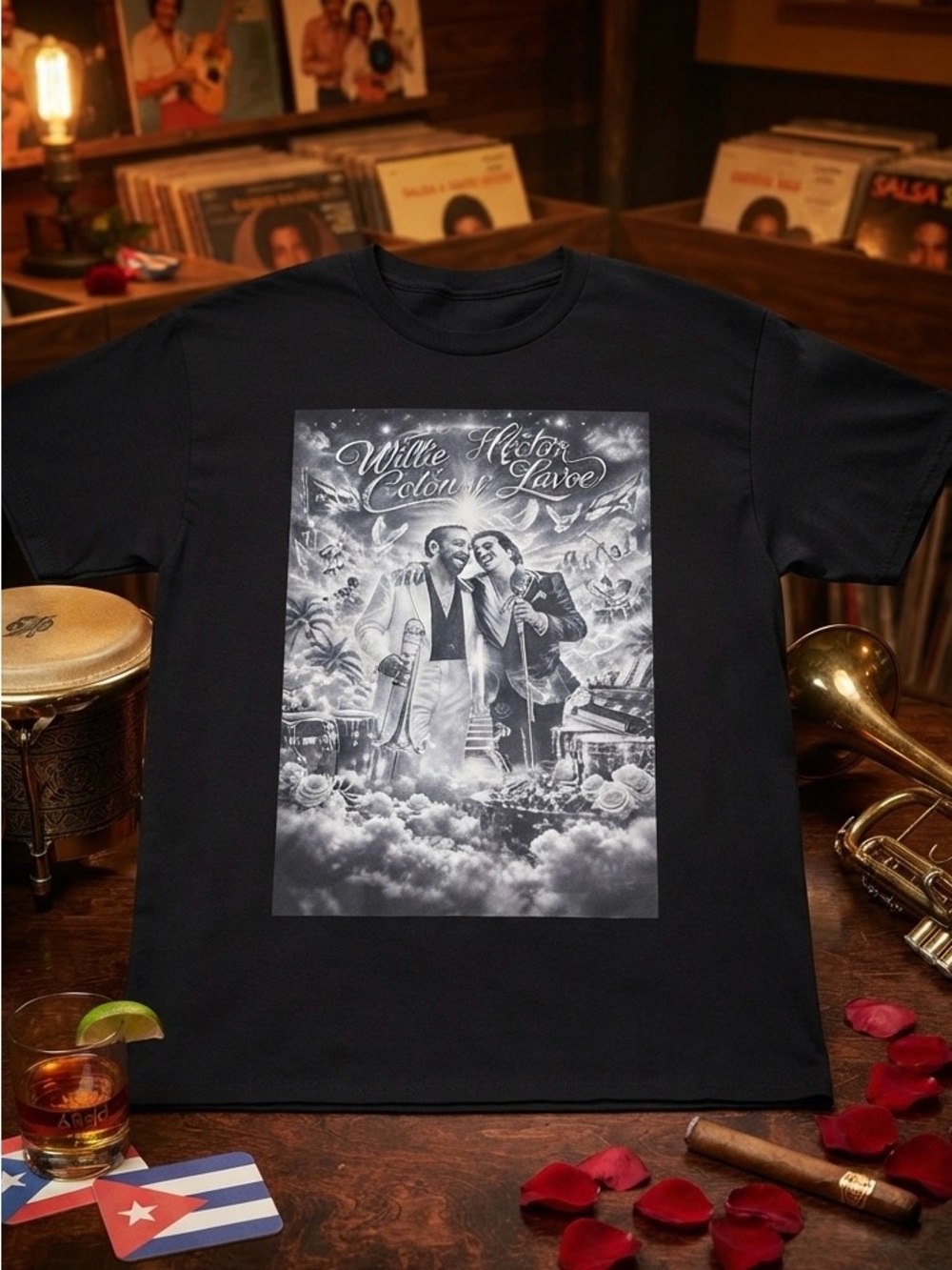 Black Graphic Tribute Short Sleeve Tee - Willie Colón & Héctor Lavoe